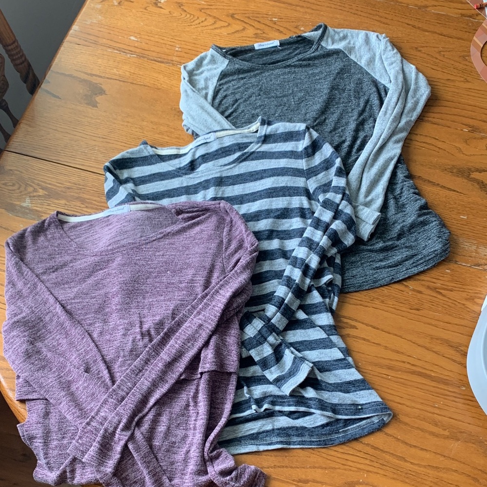 Bearsland Long Sleeve Tops - Gray, Purple, and Striped